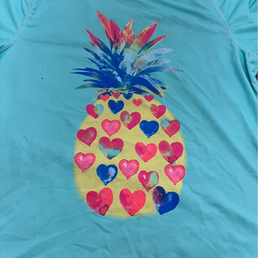 Wonder Nation girls XL swim tee shirt teal with pineapple graphic